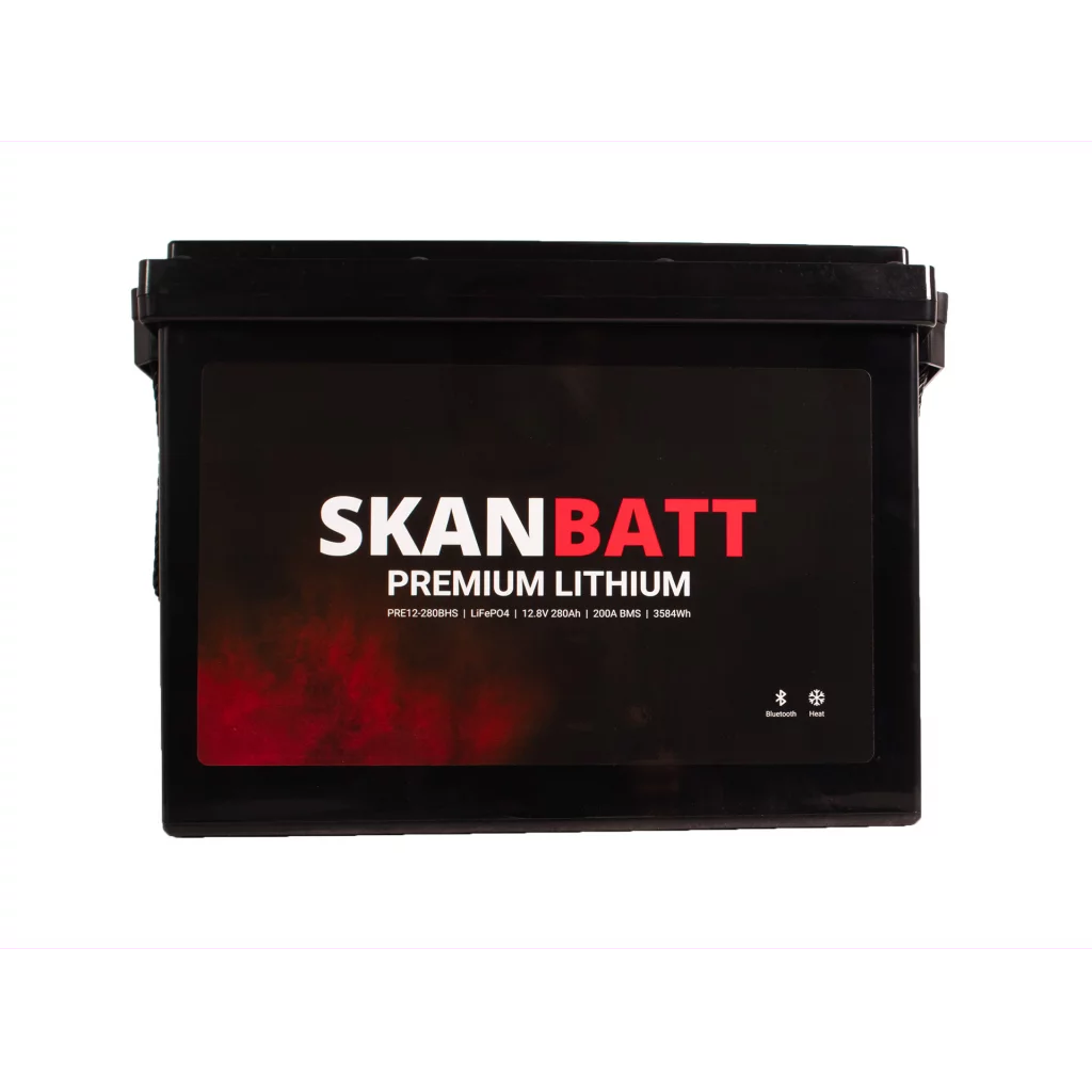 SKANBATT Premium Lithium - 12V 280Ah 200A BMS - Bluetooth - Heat - 384x204x268mm - 8 Års garanti