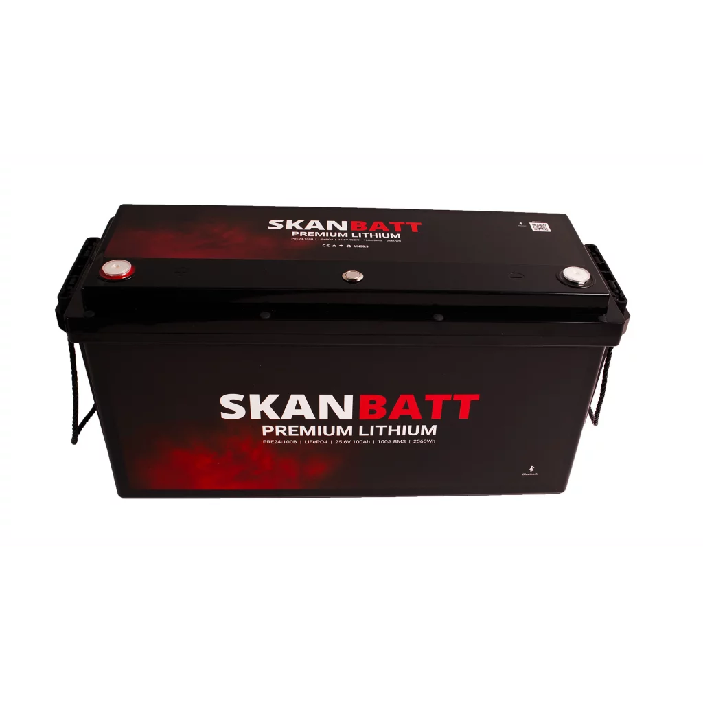 SKANBATT Premium Lithium - 24V 100Ah 100A BMS - 502x186x242mm - Bluetooth - 8 Års garanti