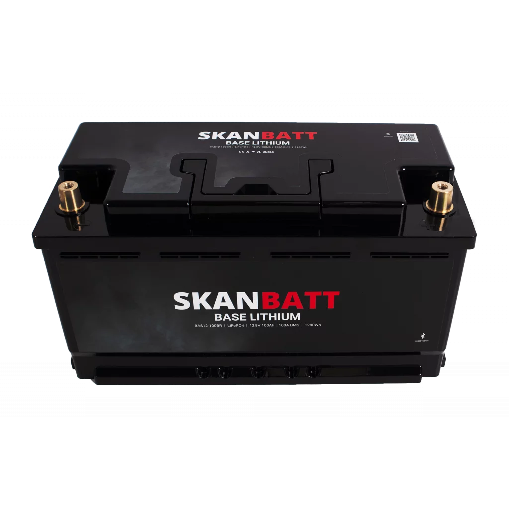 SKANBATT Base Lithium - 12V 100Ah 100A BMS - Bluetooth - 355x175x190mm - 3 Års garanti - Husbil