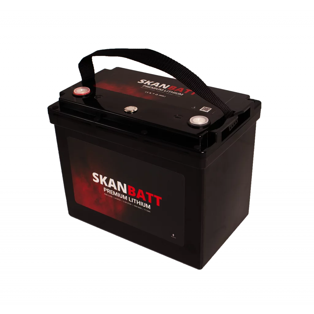 SKANBATT Premium Lithium - 12V 87Ah 100A BMS - 260x168x212mm - Bluetooth - 8 Års garanti