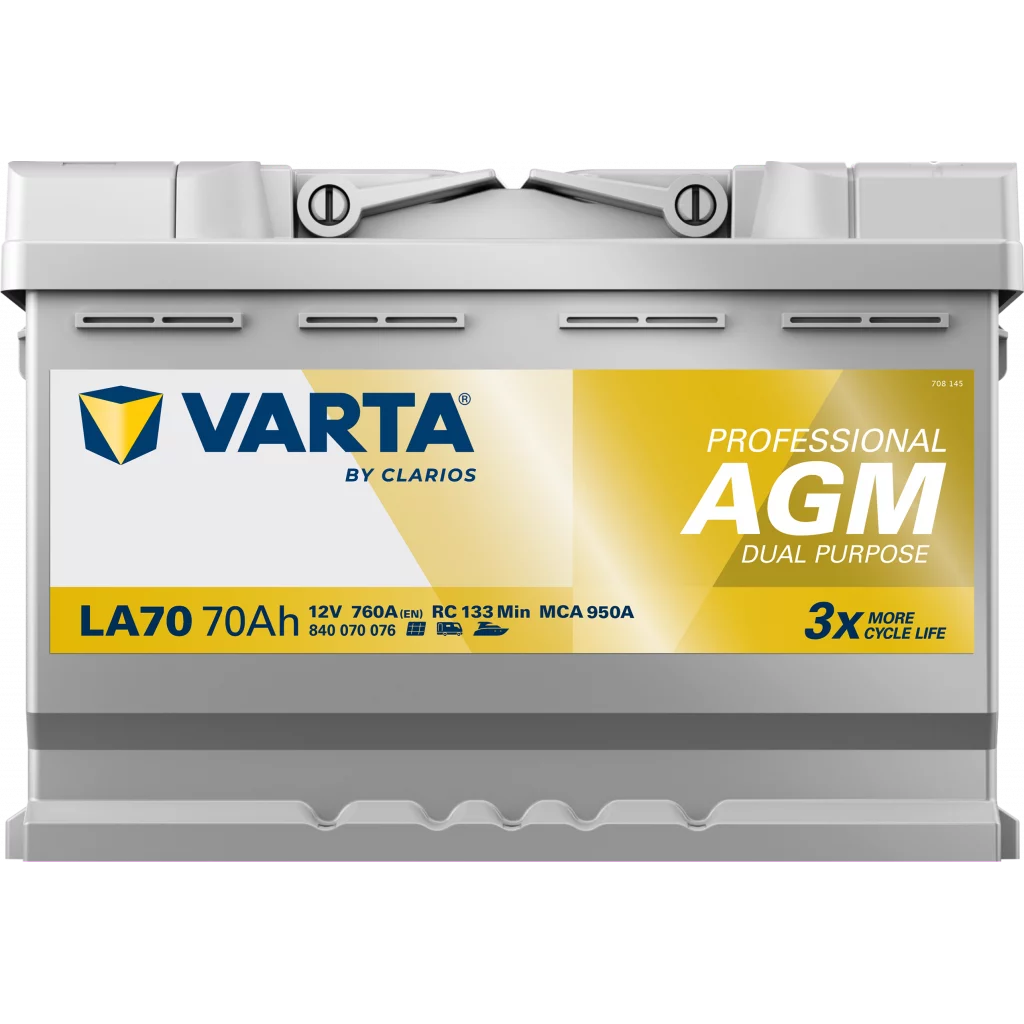 VARTA LA70 Fritidsbatteri AGM Batteri 12V 70AH 760CCA (278x175x190/190mm) +höger