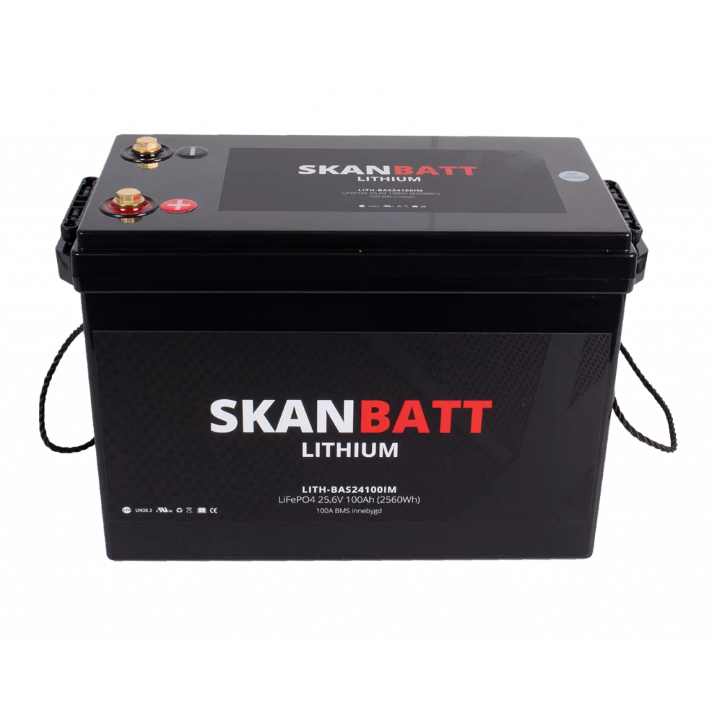 SKANBATT Base Lithium - 24V 100Ah 100A BMS - 330x175x220mm - 3 Års garanti