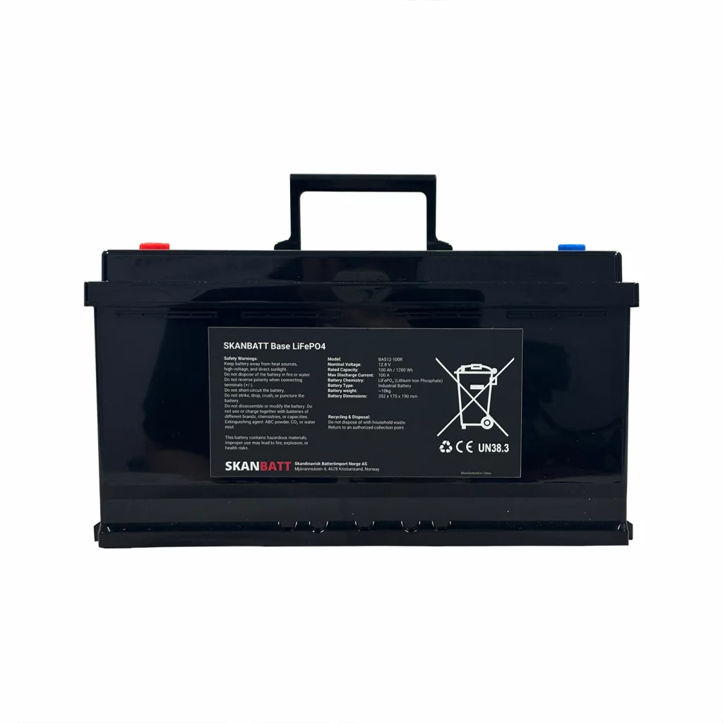 SKANBATT Base Lithium - 12V 100Ah 100A BMS - 355x175x190mm - 3 Års garanti - Husbil