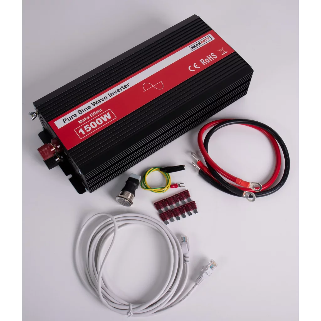 SKANBATT Inverter 12V 1500W Ren Sinus med Brytknapp