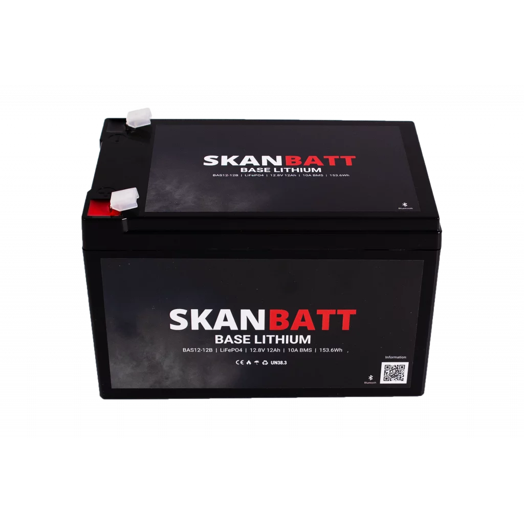 SKANBATT Base Lithium - 12V 12Ah 10A BMS - Bluetooth - 151x98x95mm - 3 Års garanti