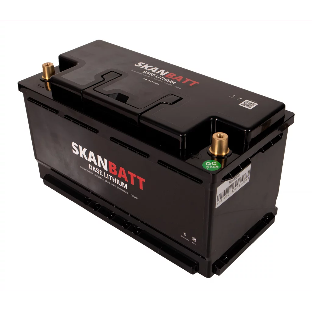 SKANBATT Base Lithium - 12V 100Ah 100A BMS - Bluetooth - Heat - 355x175x190mm - 3 Års garanti - Husbil