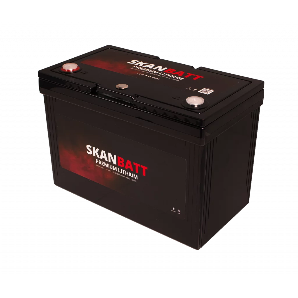 SKANBATT Premium Lithium - 24V 50Ah 50A BMS - 307x172x215mm - Bluetooth - Heat - 8 Års garanti