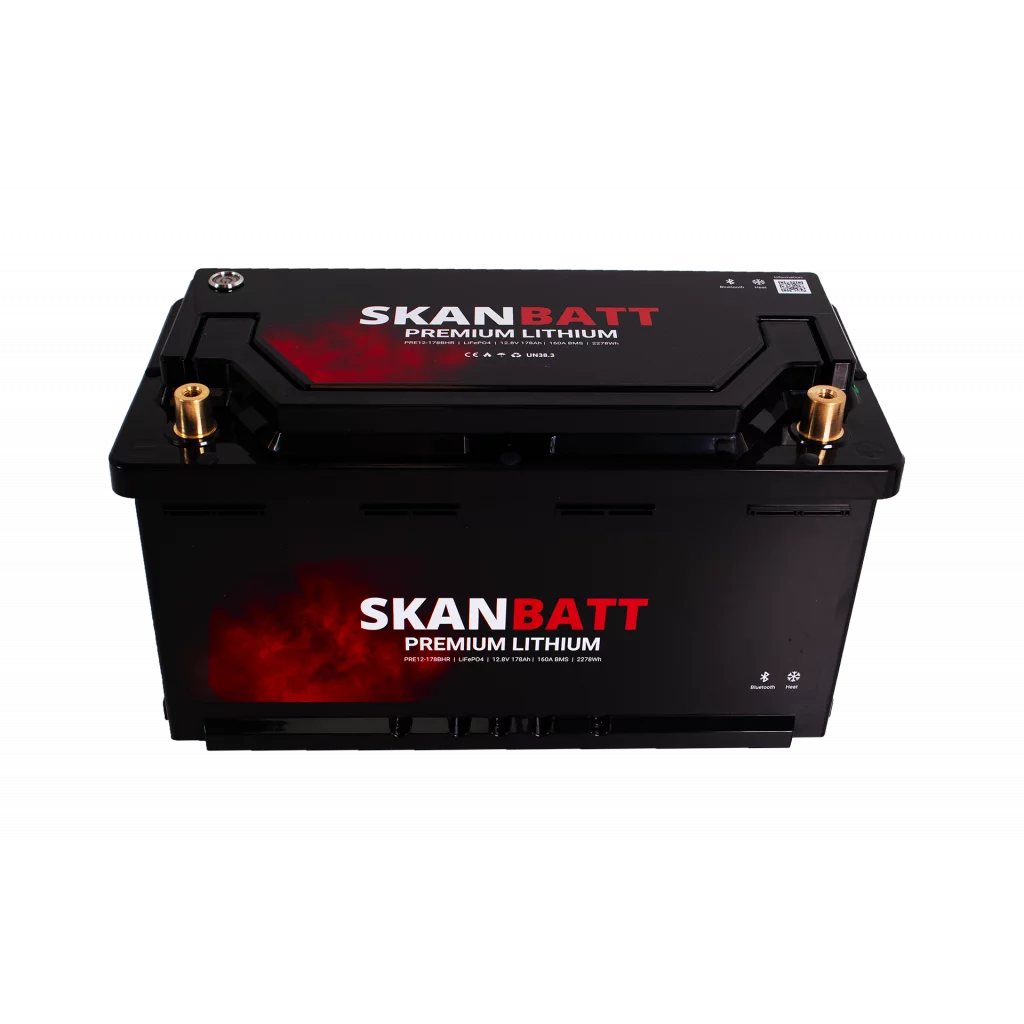 SKANBATT Premium Lithium - 12V 178Ah 160A BMS - Bluetooth - Heat - 354x176x187mm - 8 Års garanti