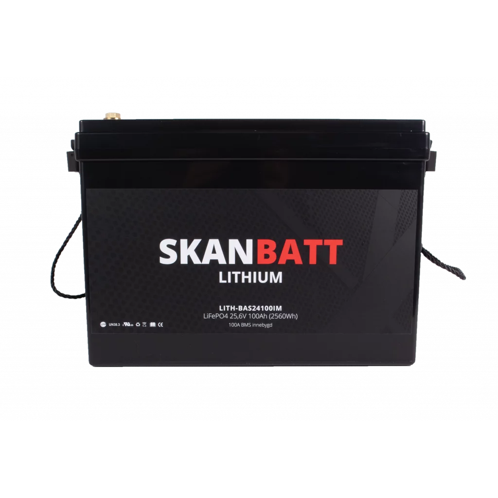 SKANBATT Base Lithium - 24V 100Ah 100A BMS - 330x175x220mm - 3 Års garanti