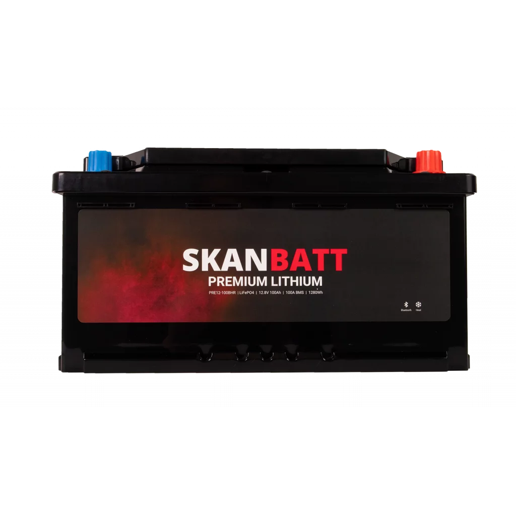 SKANBATT Premium Lithium - 12V 100Ah 100A BMS - Bluetooth - Heat  - 359x178x188mm - 8 Års garanti - Husbil