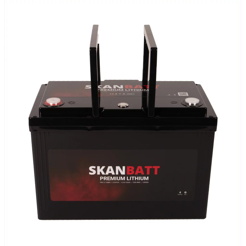 SKANBATT Premium Lithium - 12V 100Ah 100A BMS - Bluetooth - Heat - 306x172x212mm - 8 Års garanti