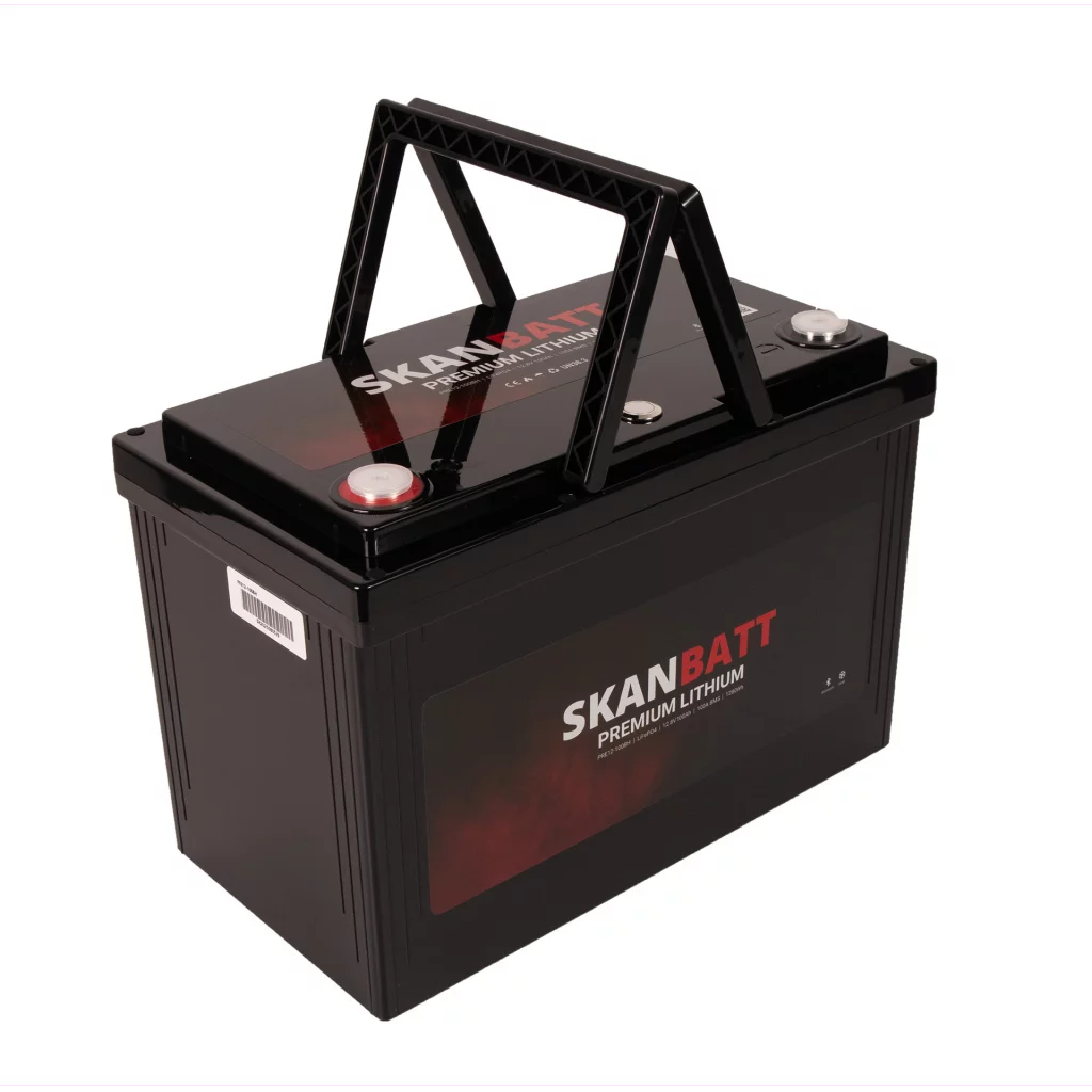SKANBATT Premium Lithium - 12V 100Ah 100A BMS - Bluetooth - Heat - 306x172x212mm - 8 Års garanti