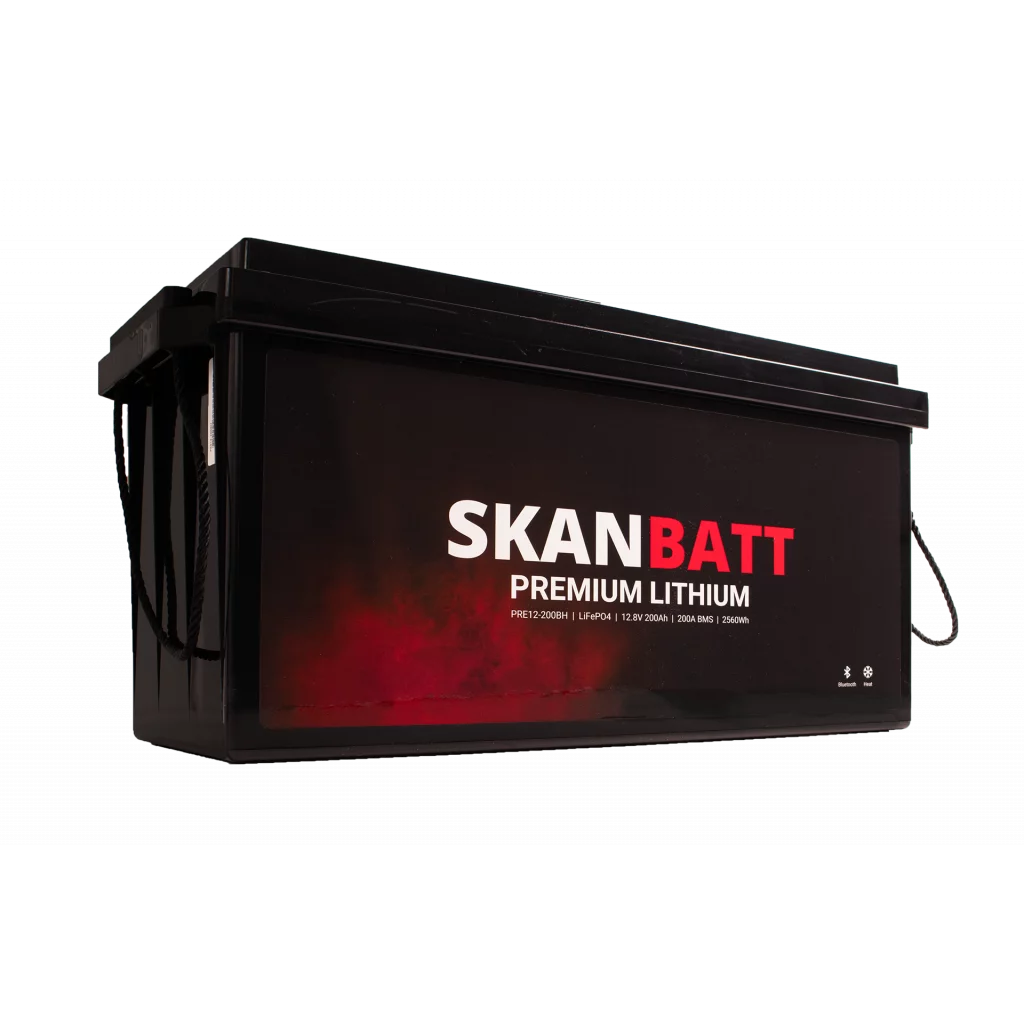 SKANBATT Premium Lithium - 12V 200Ah 200A BMS - Bluetooth - Heat - 502x187x242mm - 8 Års garanti