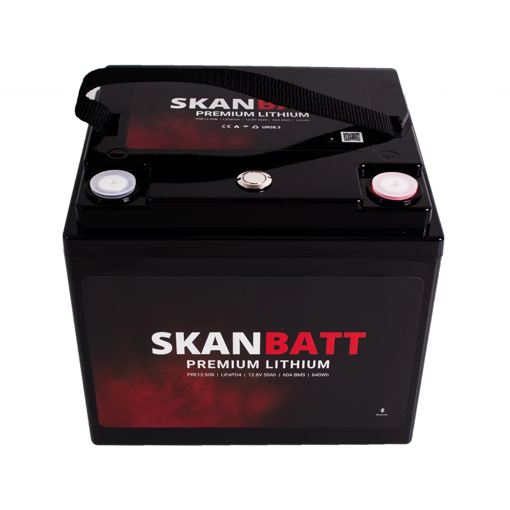 SKANBATT Premium Lithium - 12V 50Ah 60A BMS - Bluetooth - 197x165x174mm - 8 Års garanti