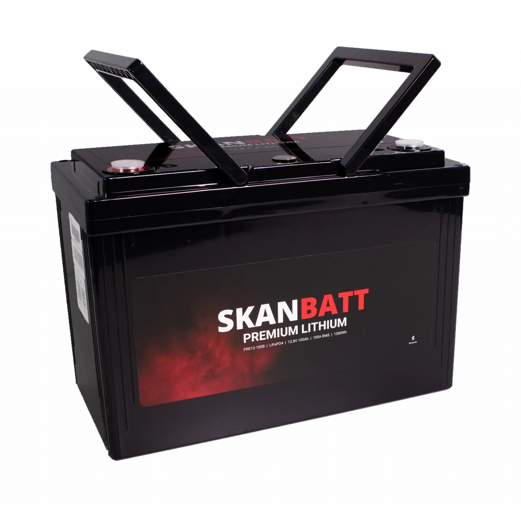 SKANBATT Premium Lithium - 12V 100Ah 100A BMS - Bluetooth - 306x172x212mm - 8 Års garanti