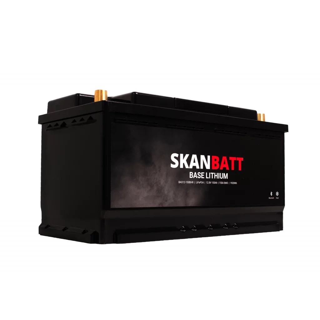SKANBATT Base Lithium - 12V 150Ah 150A BMS - Bluetooth - Heat - 355x175x190mm - 3 Års garanti - Husbil