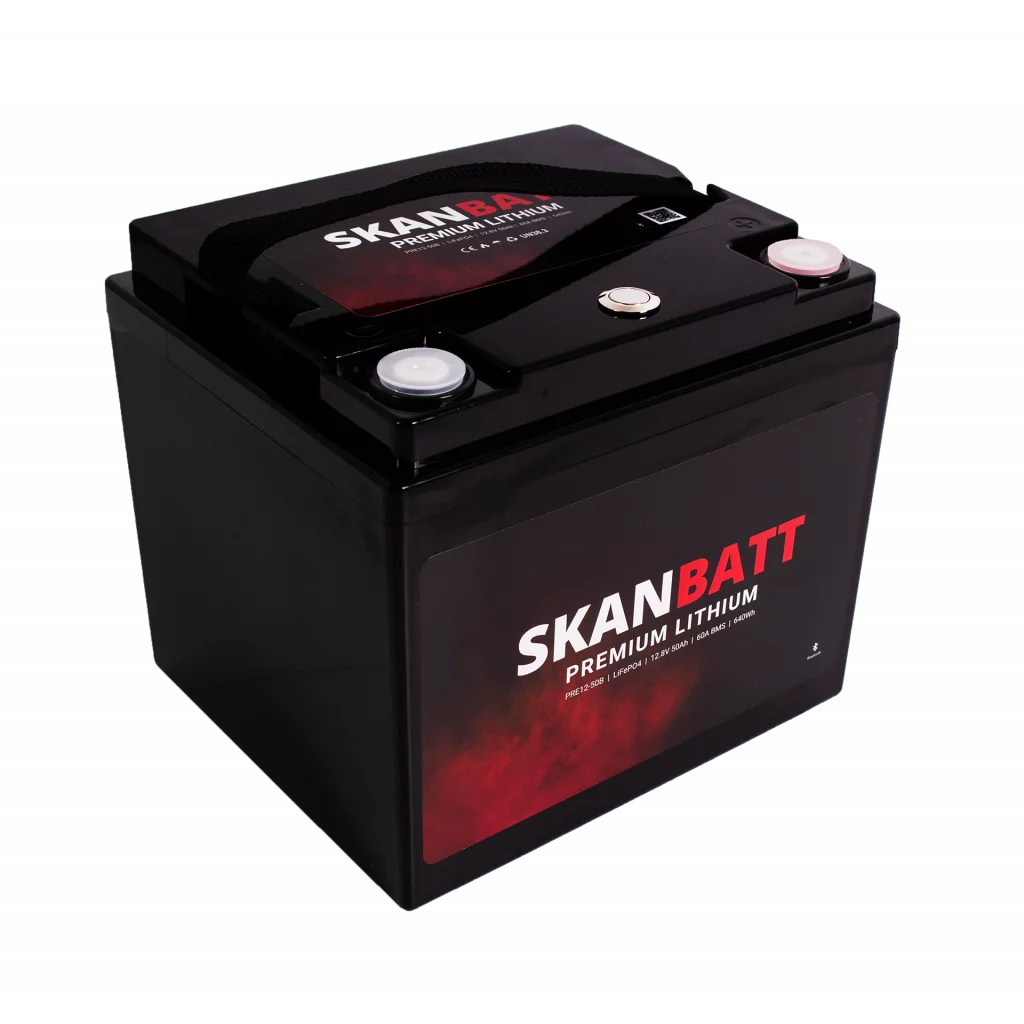 SKANBATT Premium Lithium - 12V 50Ah 60A BMS - Bluetooth - 197x165x174mm - 8 Års garanti