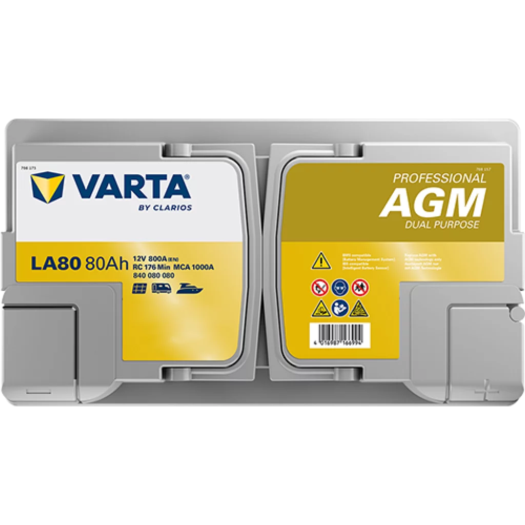 VARTA LA80 Fritidsbatteri AGM Batteri 12V 80AH 800CCA (315x175x190/190mm) +höger