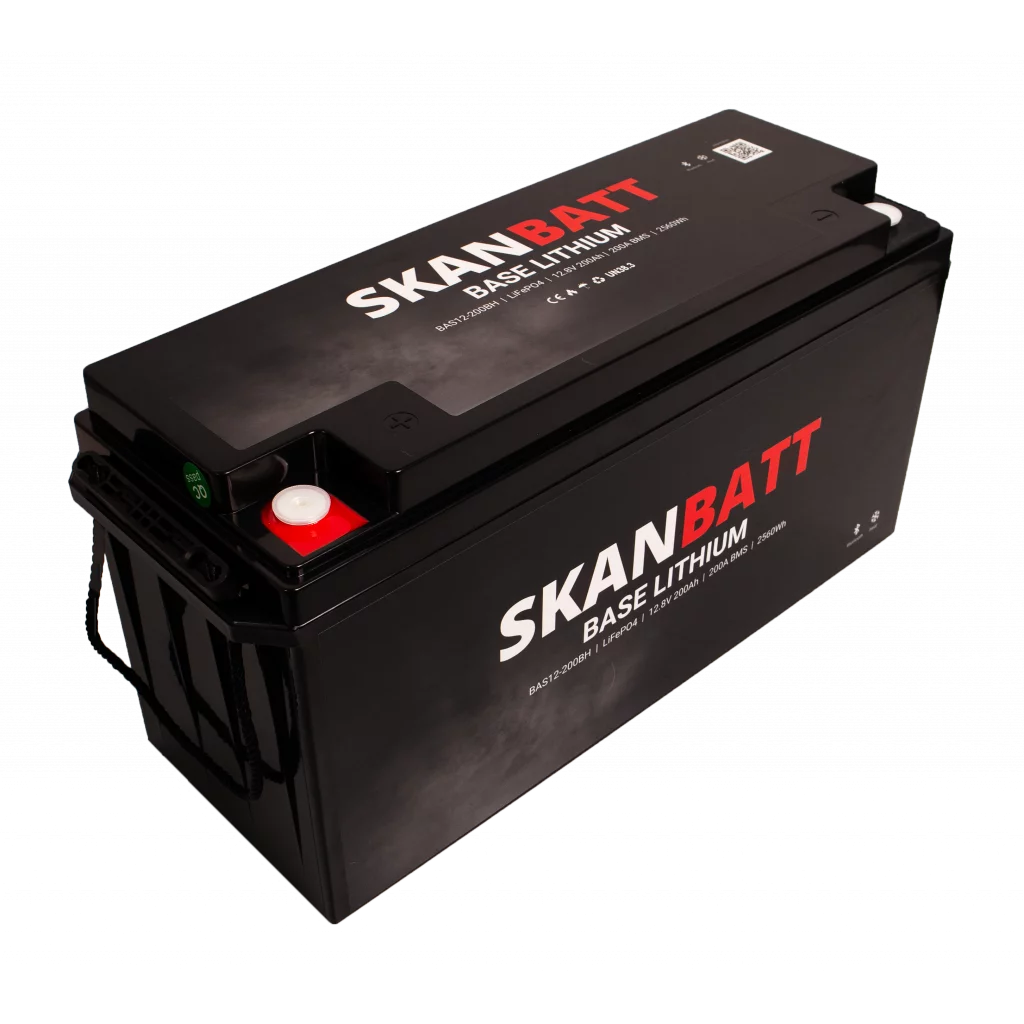 SKANBATT Base Lithium - 12V 200Ah 200A BMS - Bluetooth - Heat - 485x170x240mm - 3 Års garanti