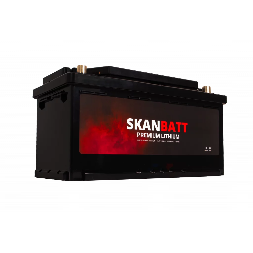 SKANBATT Premium Lithium - 12V 100Ah 100A BMS - Bluetooth - Heat  - 359x178x188mm - 8 Års garanti - Husbil