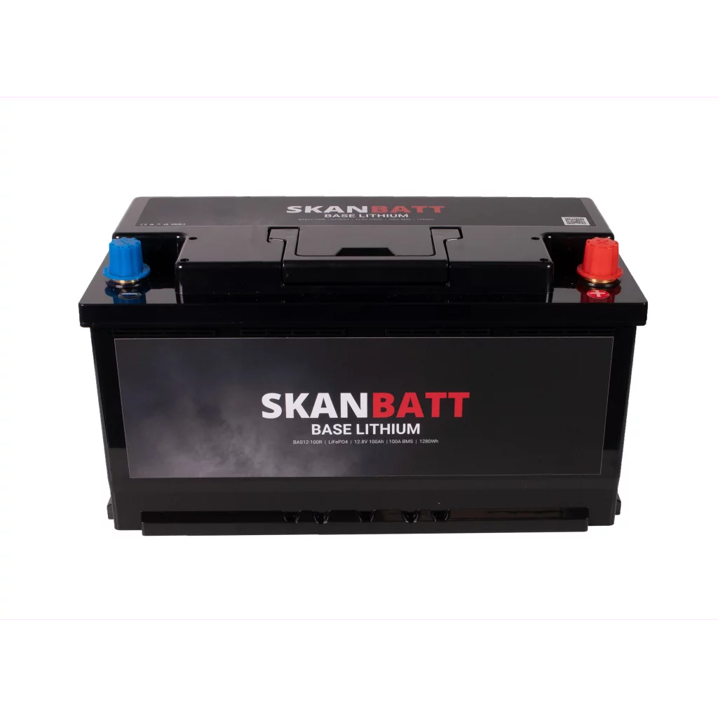 SKANBATT Base Lithium - 12V 100Ah 100A BMS - 355x175x190mm - 3 Års garanti - Husbil
