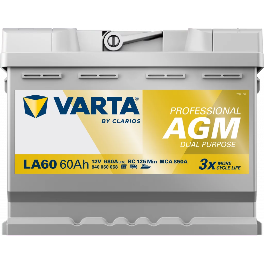VARTA LA60 Fritidsbatteri AGM Batteri 12V 60AH 680CCA (242x175x190/190mm) +höger