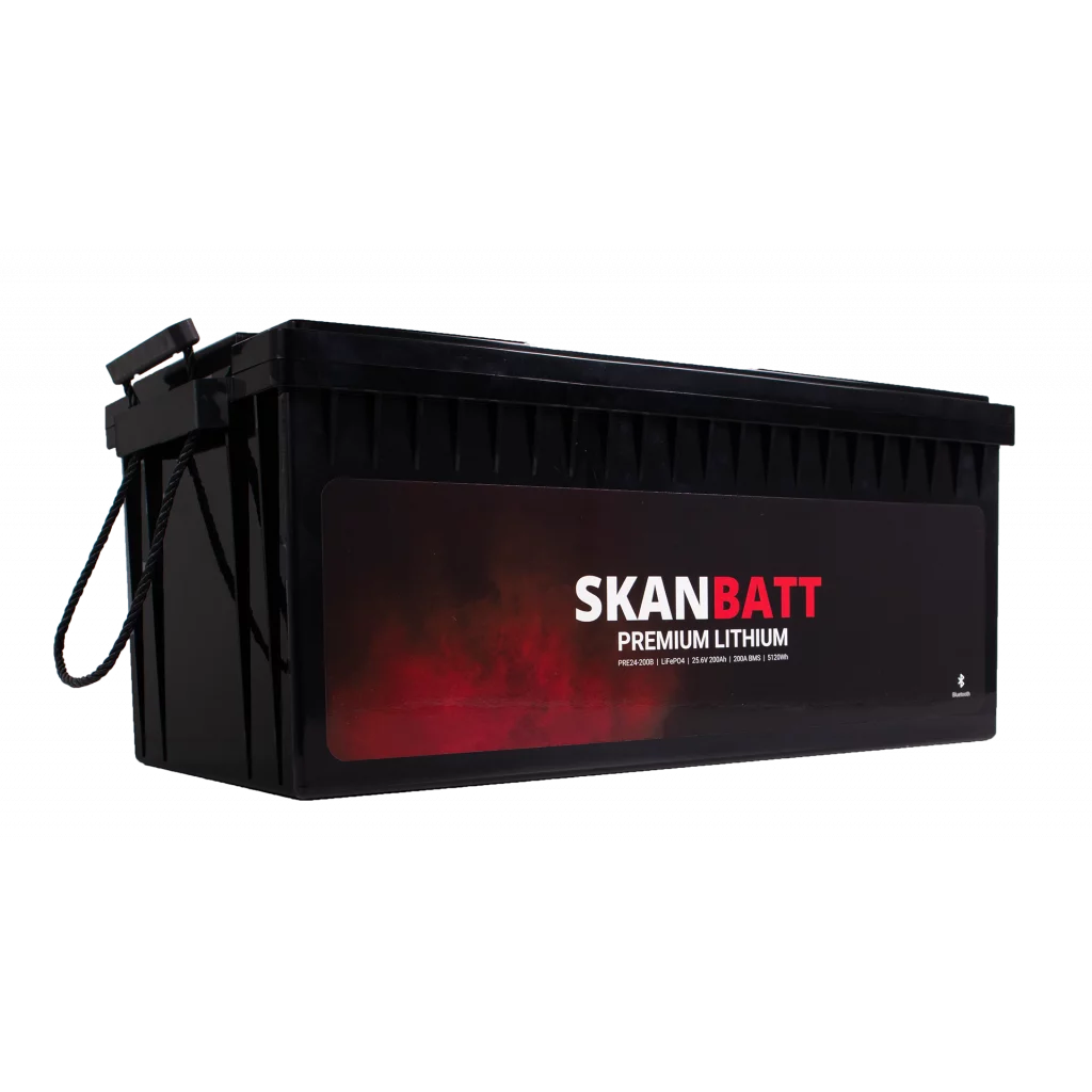 SKANBATT Premium Lithium - 24V 200Ah 200A BMS - 522x240x218mm - Bluetooth - 8 Års garanti
