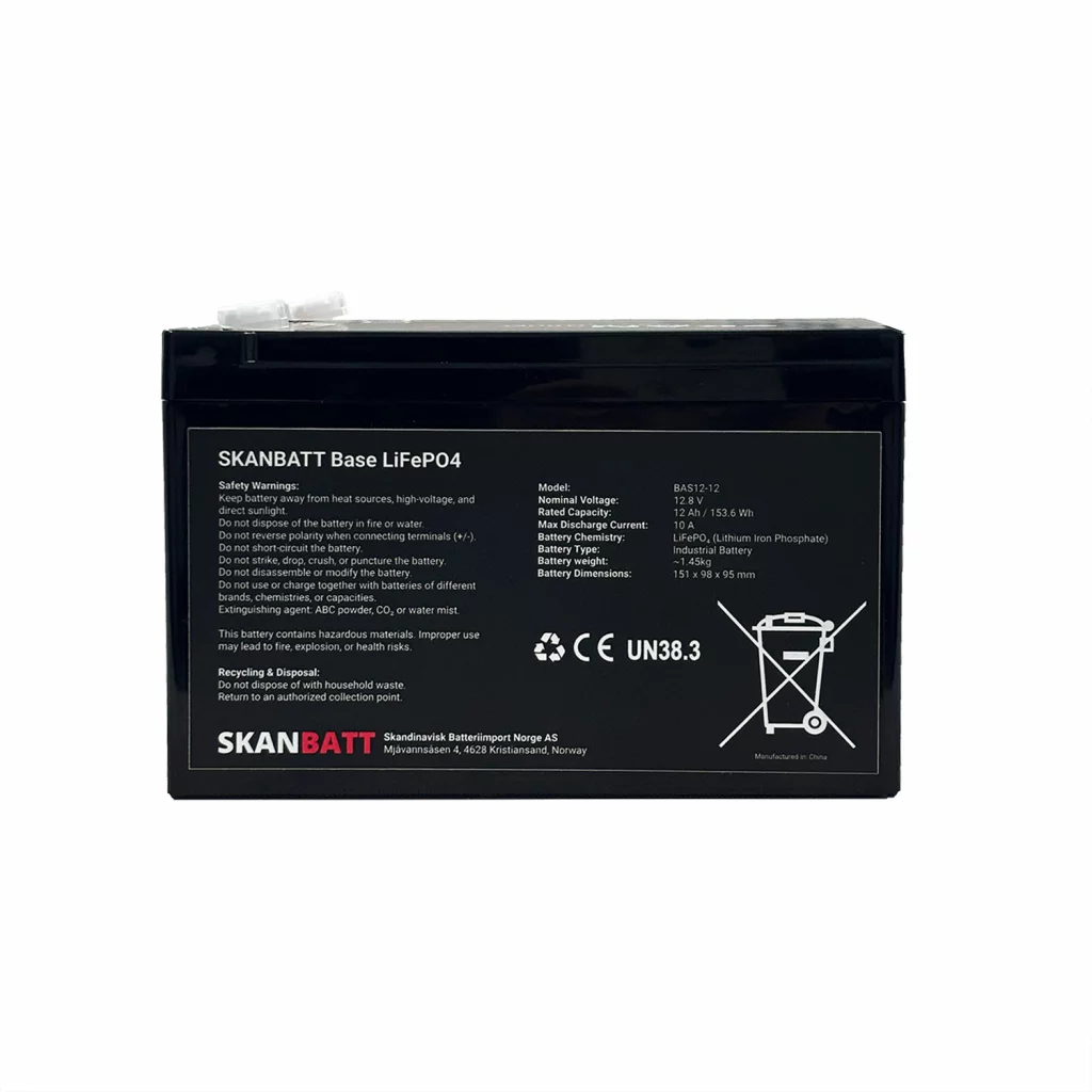 SKANBATT Base Lithium - 12V 12Ah 10A BMS - 151x98x95mm - 3 Års garanti