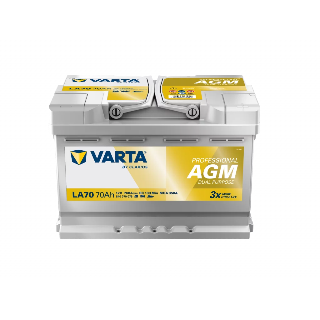 VARTA LA70 Fritidsbatteri AGM Batteri 12V 70AH 760CCA (278x175x190/190mm) +höger