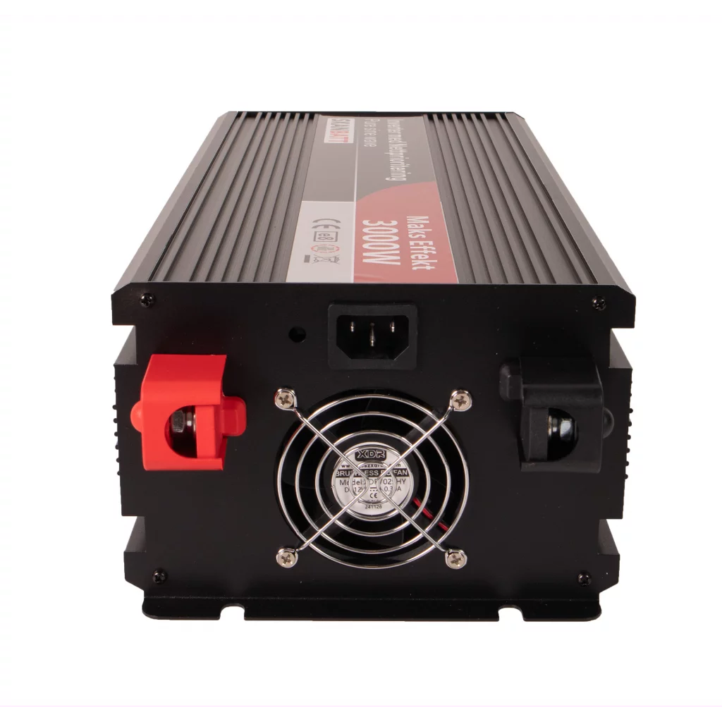 SKANBATT Inverter 12V 3000W Ren Sinus med Nätprioritering, Trådlös fjärrkontroll