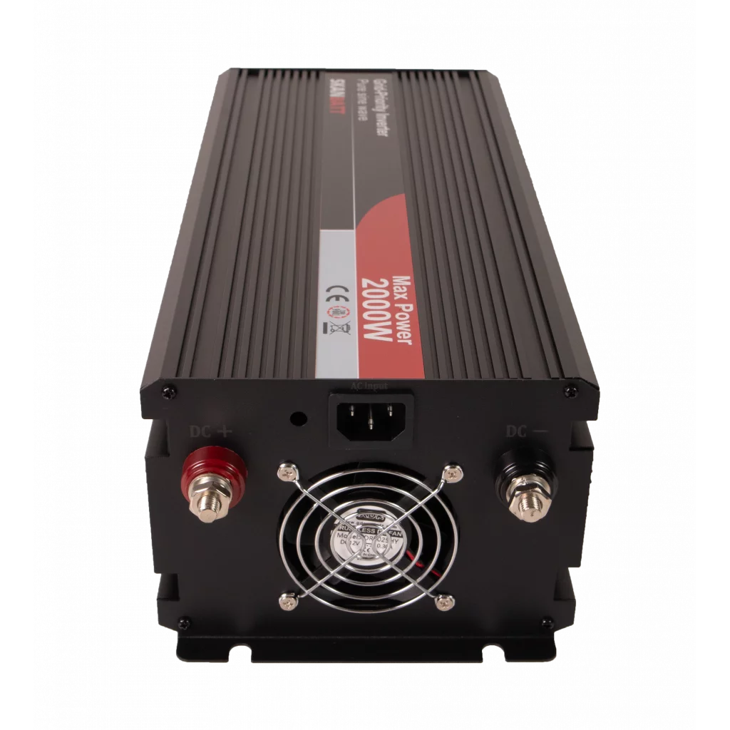 SKANBATT Inverter 12V 2000W Ren Sinus med Nätprioritering och Trådlös Fjärrkontroll 420x165x120mm