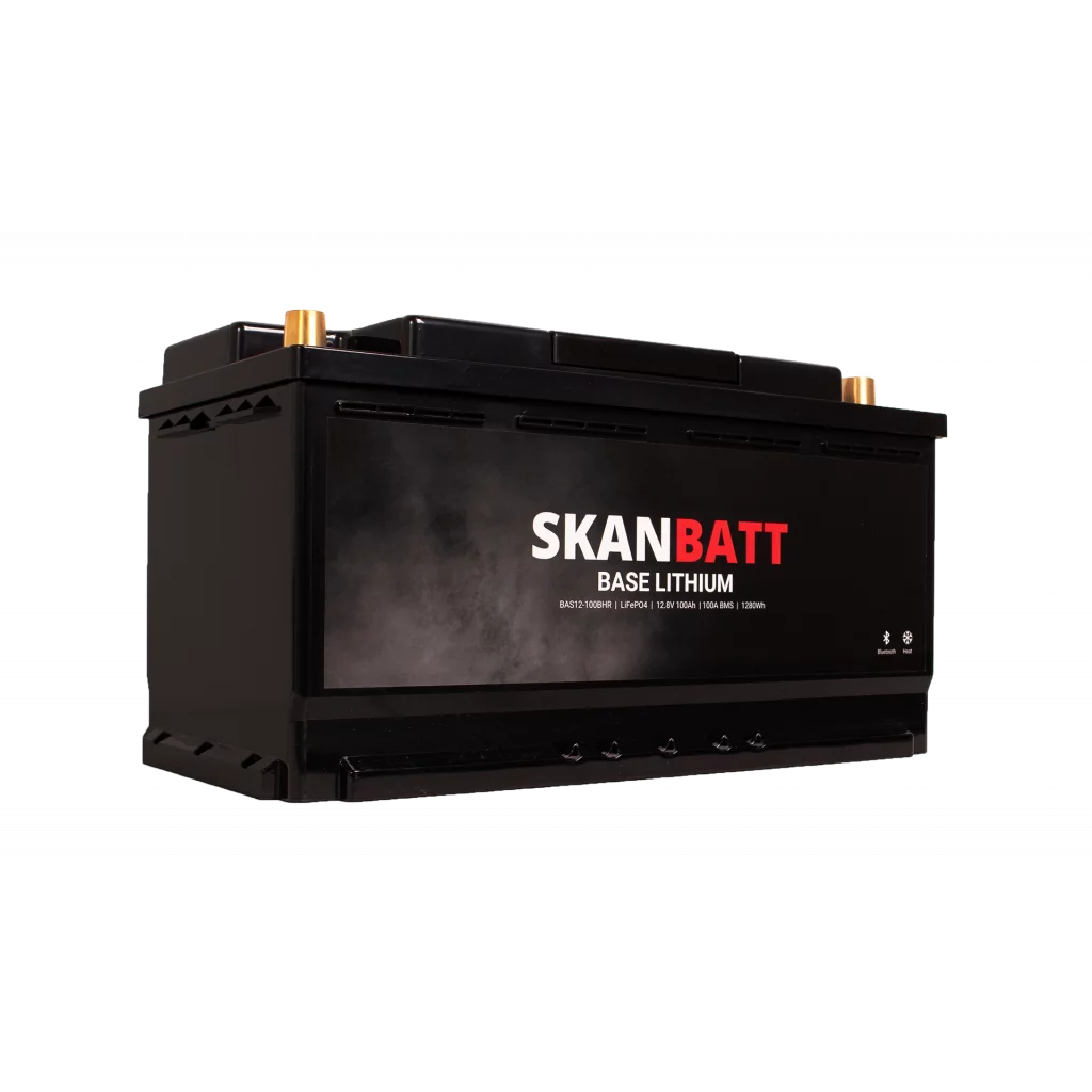 SKANBATT Base Lithium - 12V 100Ah 100A BMS - Bluetooth - Heat - 355x175x190mm - 3 Års garanti - Husbil