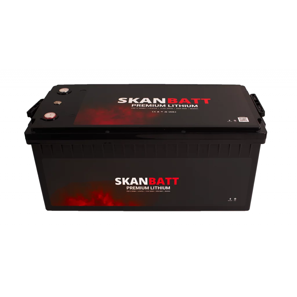 SKANBATT Premium Lithium - 12V 300Ah 200A BMS - Bluetooth - Heat - 522x218x268mm - 8 Års garanti