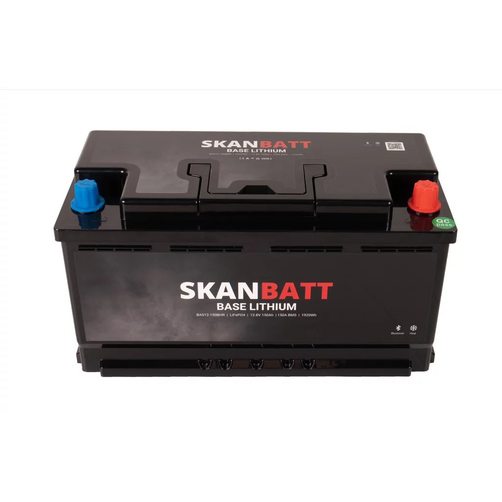 SKANBATT Base Lithium - 12V 150Ah 150A BMS - Bluetooth - Heat - 355x175x190mm - 3 Års garanti - Husbil