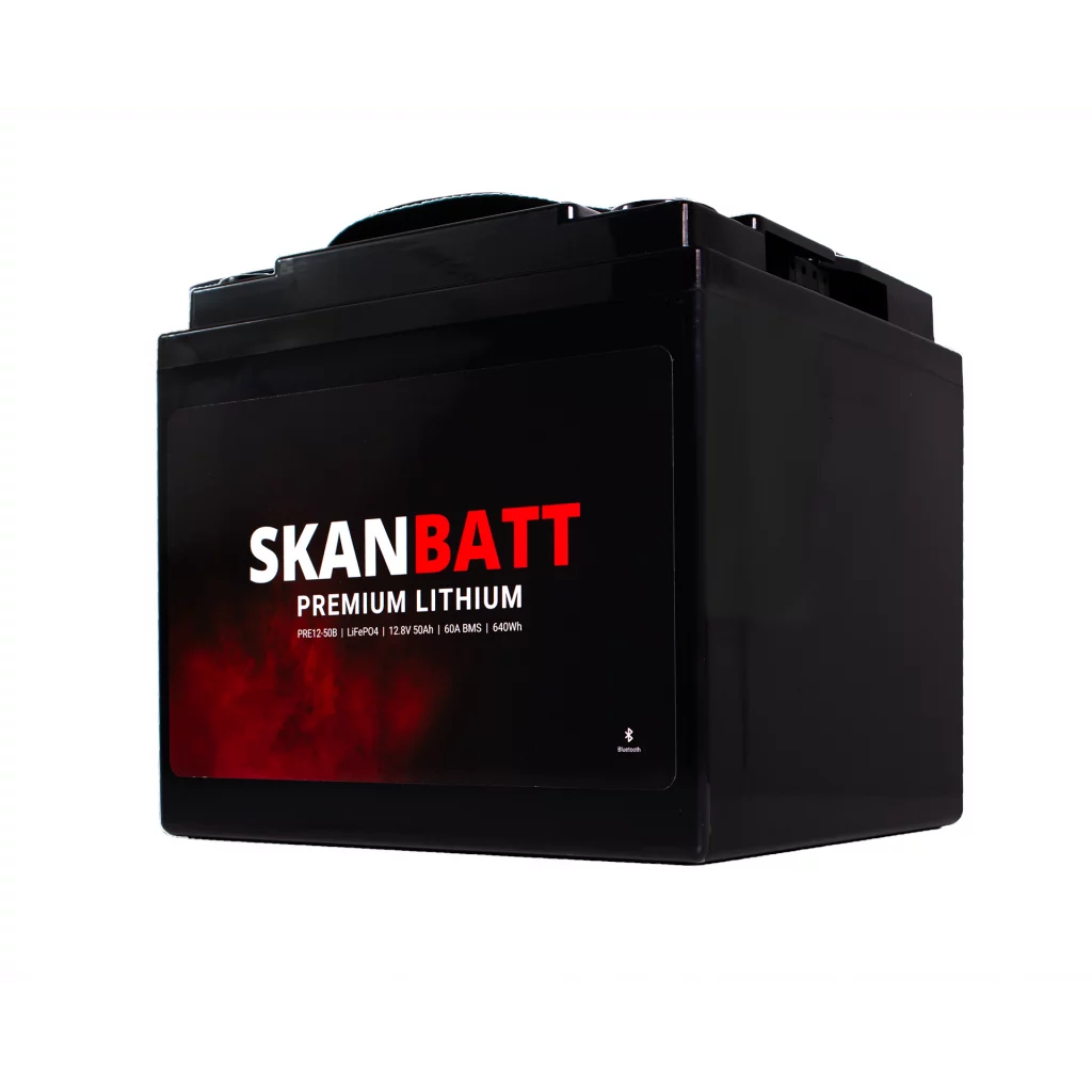 SKANBATT Premium Lithium - 12V 50Ah 60A BMS - Bluetooth - 197x165x174mm - 8 Års garanti