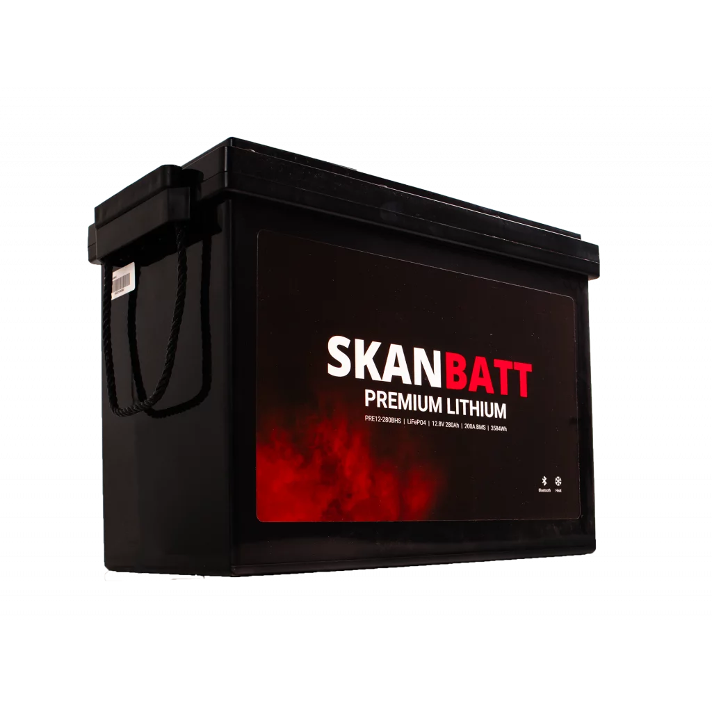 SKANBATT Premium Lithium - 12V 280Ah 200A BMS - Bluetooth - Heat - 384x204x268mm - 8 Års garanti