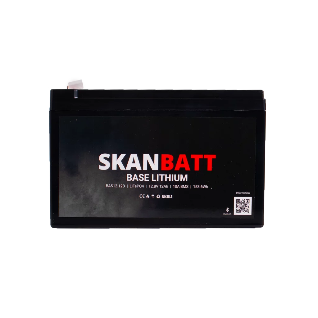 SKANBATT Base Lithium - 12V 12Ah 10A BMS - Bluetooth - 151x98x95mm - 3 Års garanti