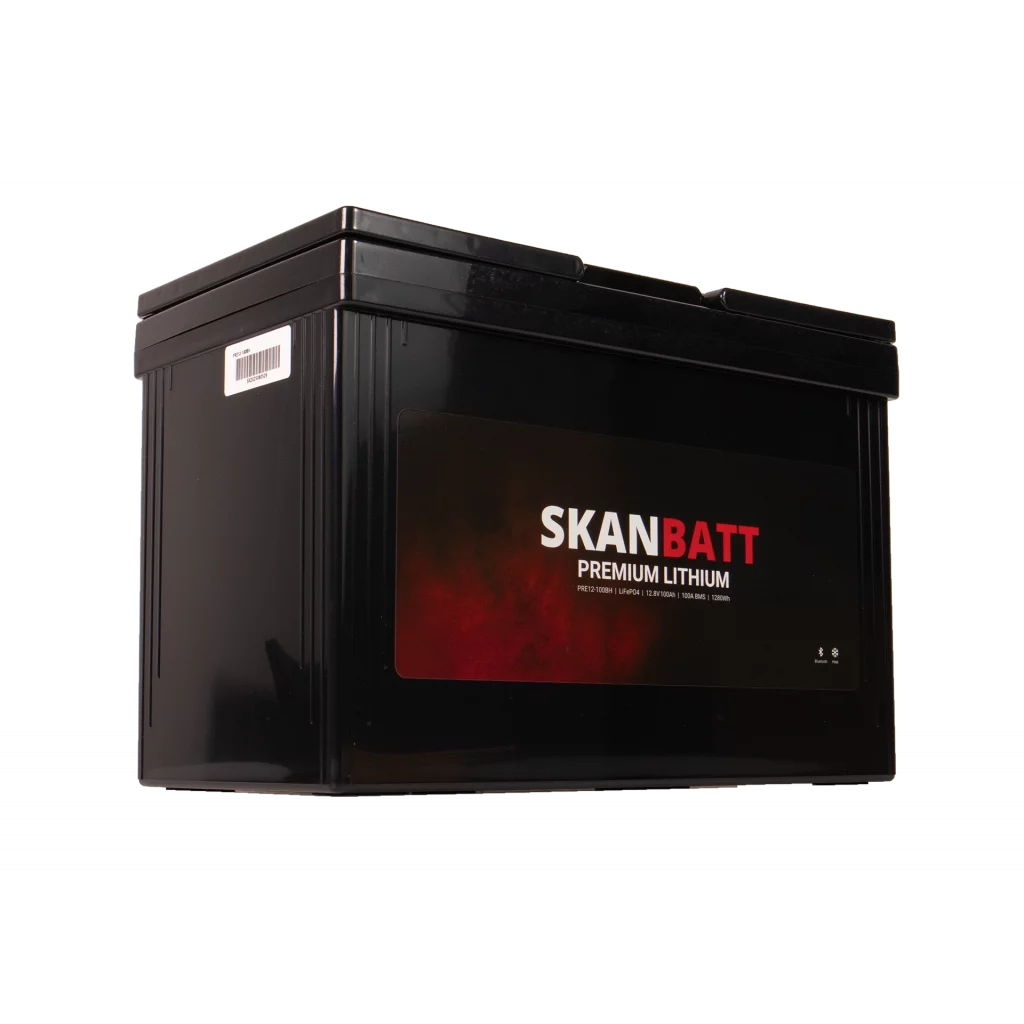 SKANBATT Premium Lithium - 12V 100Ah 100A BMS - Bluetooth - Heat - 306x172x212mm - 8 Års garanti