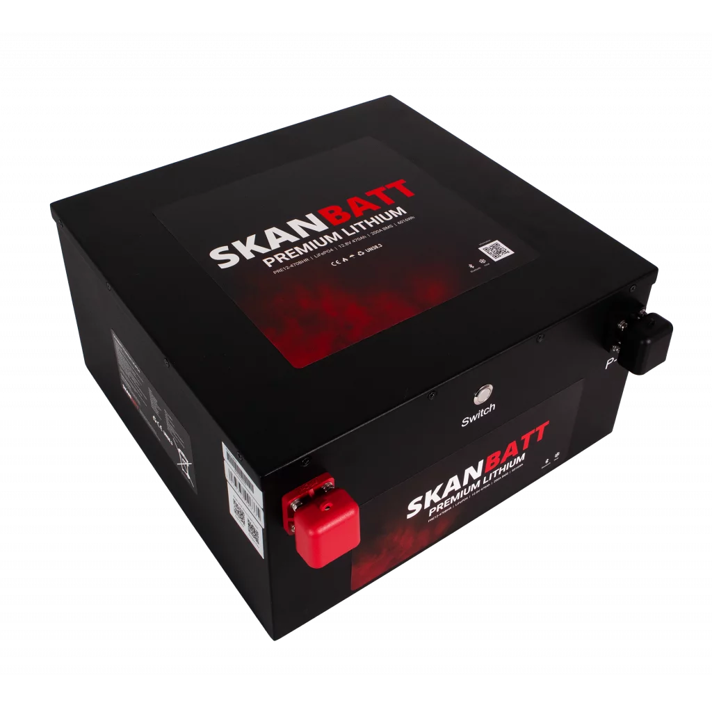 SKANBATT Premium Lithium - 12V 470Ah 200A BMS - Bluetooth - Heat - 360x350x190mm - 8 Års garanti - "Under sätet" modell