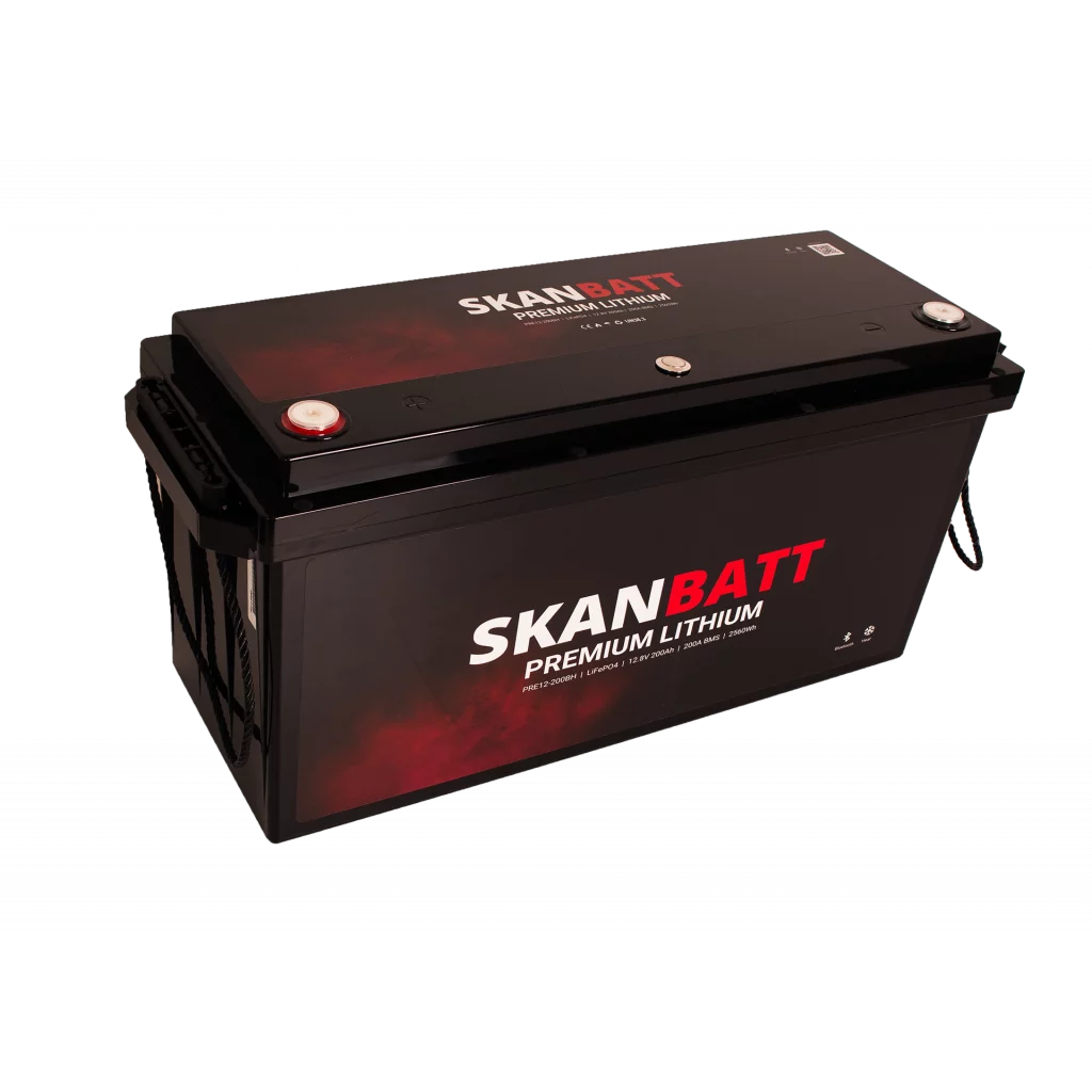 SKANBATT Premium Lithium - 12V 200Ah 200A BMS - Bluetooth - Heat - 502x187x242mm - 8 Års garanti