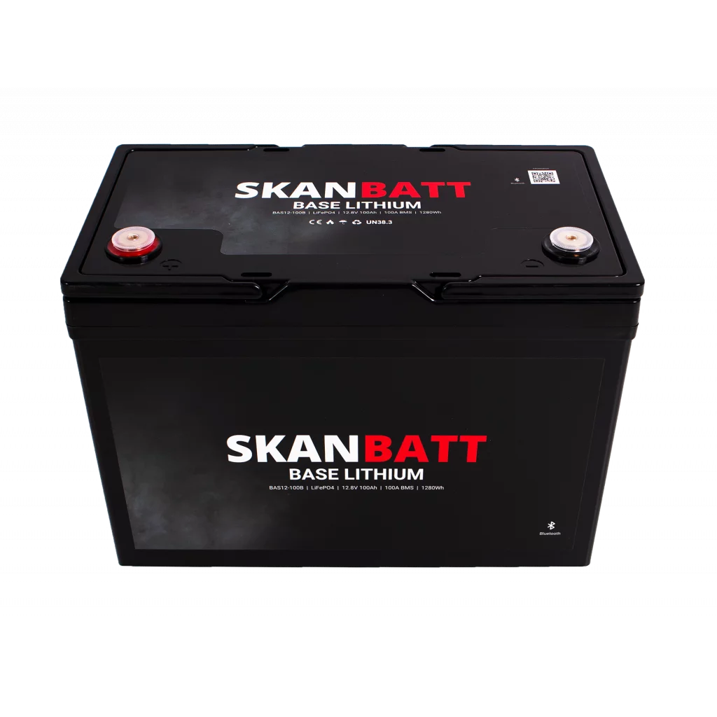 SKANBATT Base Lithium - 12V 100Ah 100A BMS - Bluetooth - 307x169x215mm - 3 Års garanti