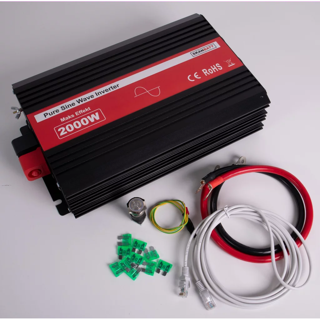SKANBATT Inverter 12V 2000W Ren Sinus med Brytknapp