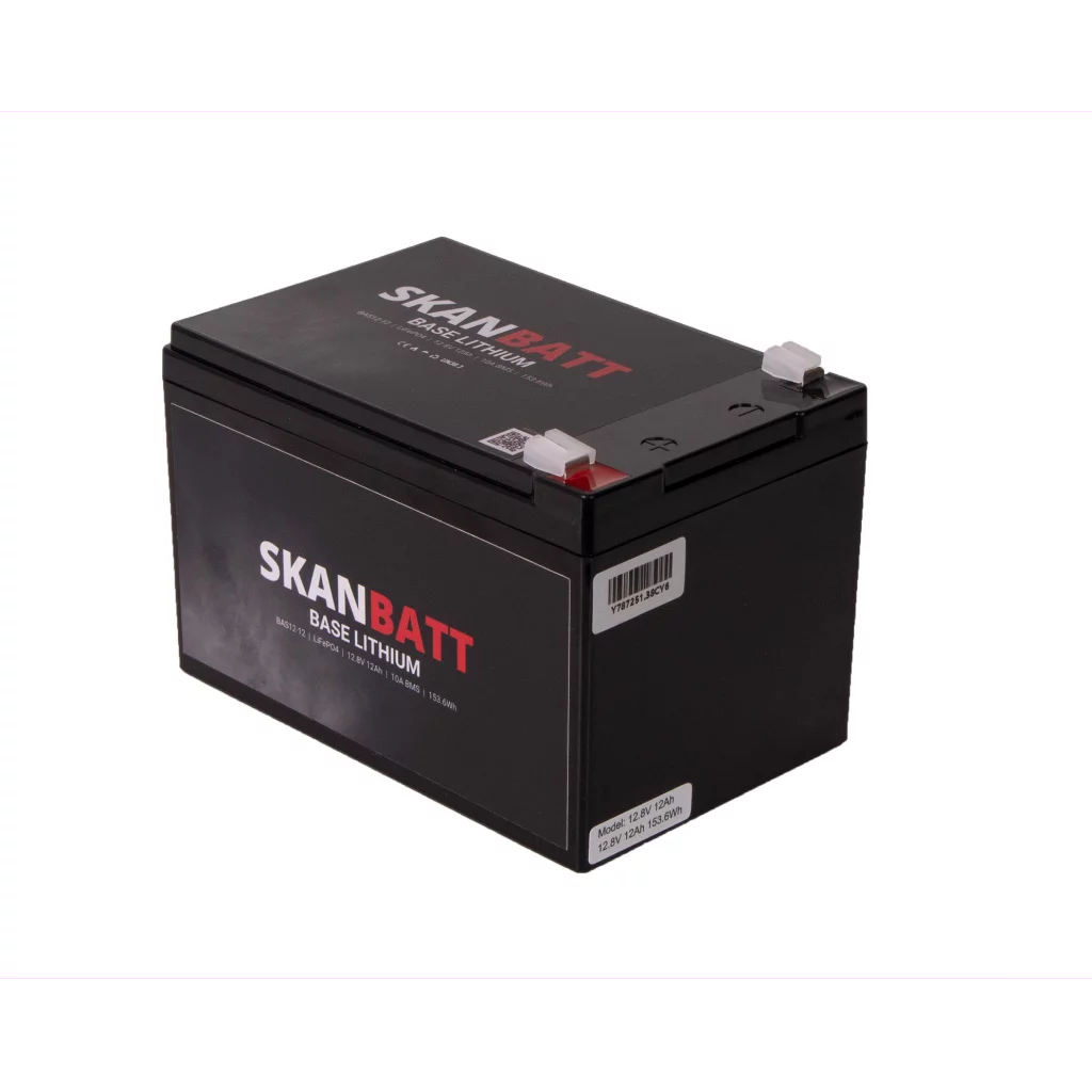 SKANBATT Base Lithium - 12V 12Ah 10A BMS - 151x98x95mm - 3 Års garanti