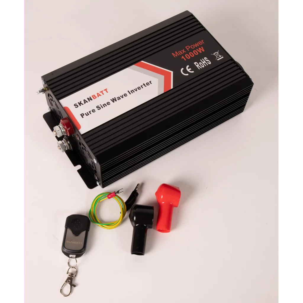 SKANBATT Inverter 24V 1000W (2000W) Ren Sinus med Fjärrkontroll
