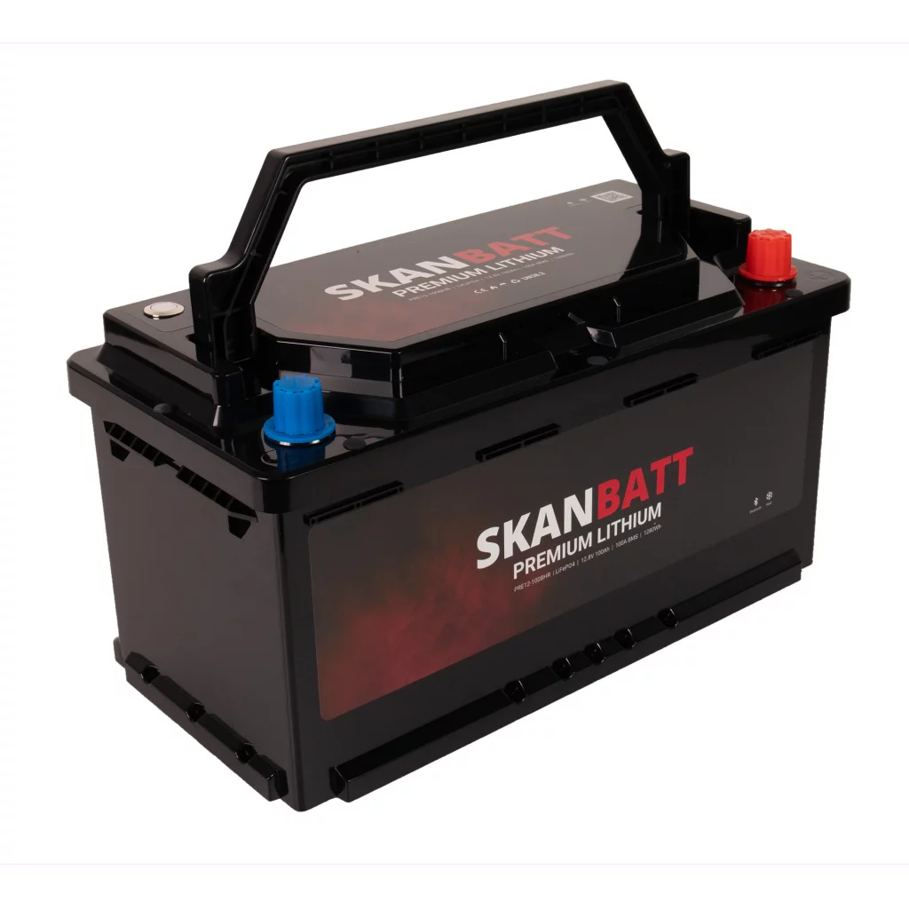 SKANBATT Premium Lithium - 12V 100Ah 100A BMS - Bluetooth - Heat  - 359x178x188mm - 8 Års garanti - Husbil