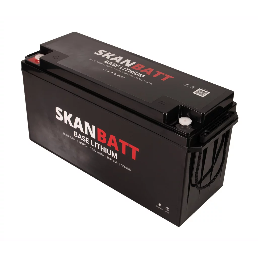 SKANBATT Base Lithium - 12V 200Ah 200A BMS - Bluetooth - Heat - 485x170x240mm - 3 Års garanti