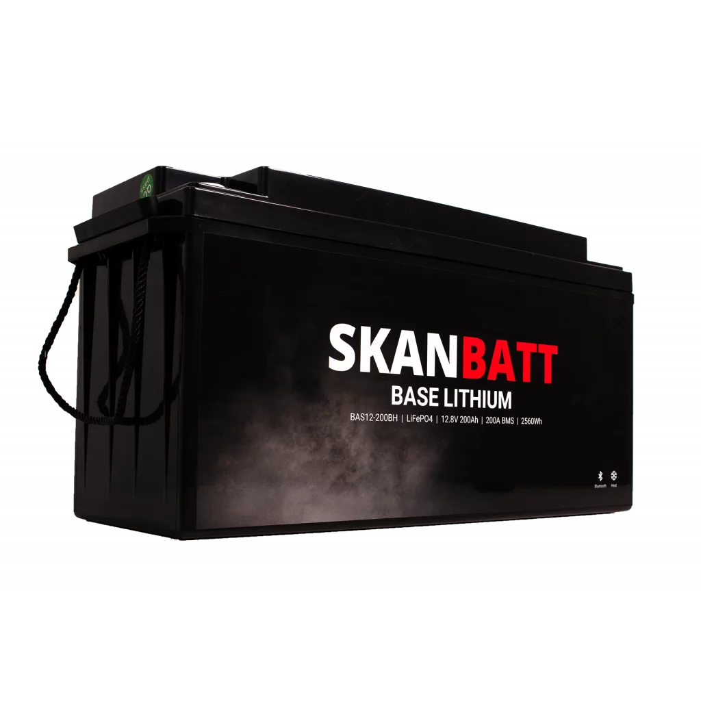 SKANBATT Base Lithium - 12V 200Ah 200A BMS - Bluetooth - Heat - 485x170x240mm - 3 Års garanti