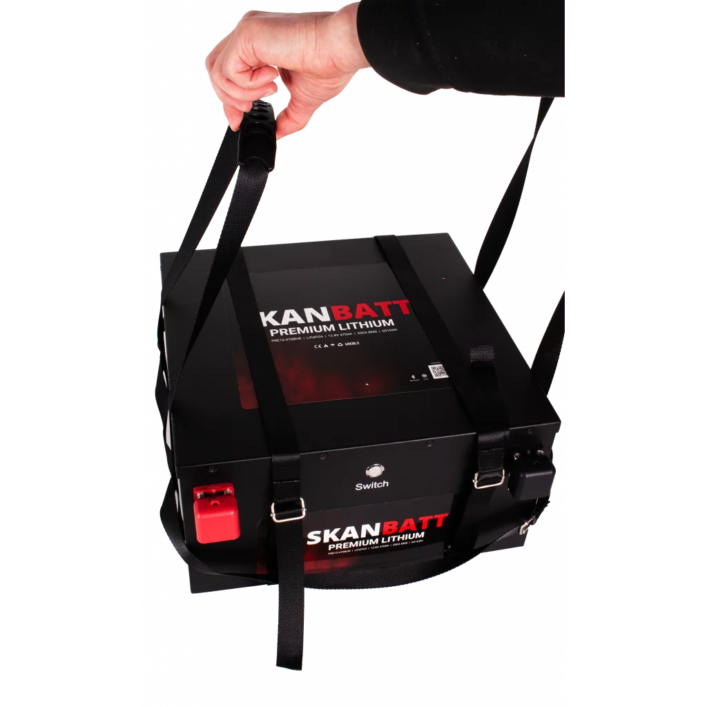 SKANBATT Premium Lithium - 12V 470Ah 200A BMS - Bluetooth - Heat - 360x350x190mm - 8 Års garanti - "Under sätet" modell