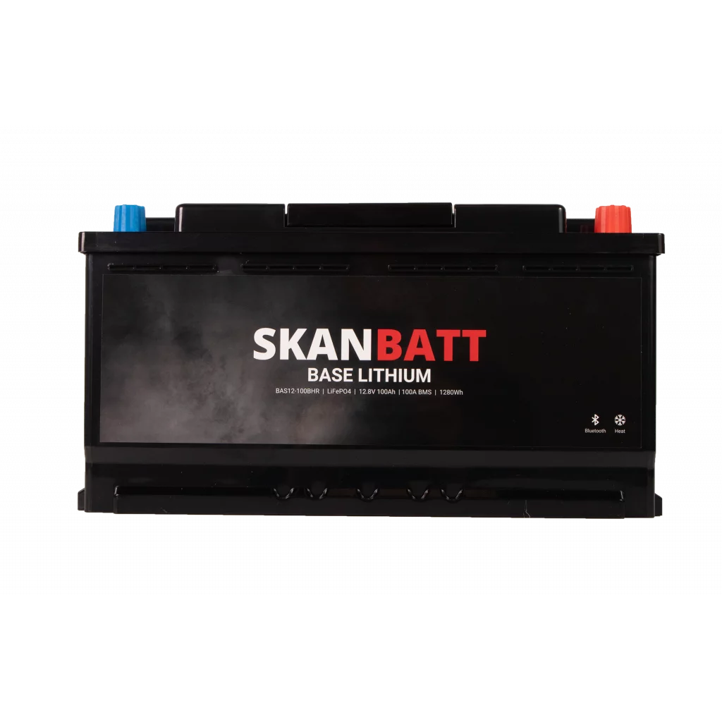 SKANBATT Base Lithium - 12V 100Ah 100A BMS - Bluetooth - Heat - 355x175x190mm - 3 Års garanti - Husbil