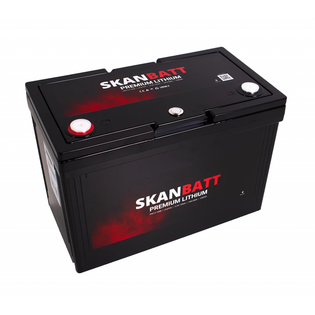 SKANBATT Premium Lithium - 12V 100Ah 100A BMS - Bluetooth - 306x172x212mm - 8 Års garanti